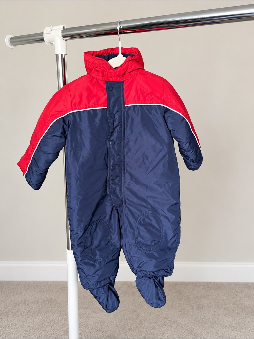 GAP Red and Navy Hooded Footed One-Piece Snowsuit